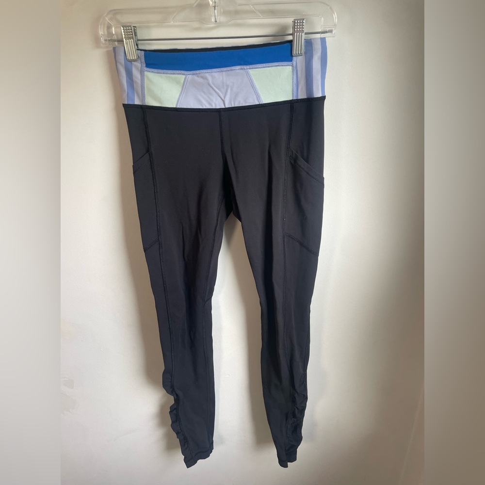 Lululemon Speed Tight Black Leggings Ruched Legs Pockets Size 4 (J)